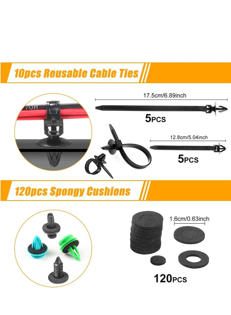 1240 Pcs Car Retainer Clips & Fasteners Kit – 32 Universal Sizes Nylon Bumper, Fender Rivets, Door Panel Clips, and Plastic Rivets with 10 Cable Ties and Removal Tool for Toyota, Ford, Honda, Chevy - Image 5